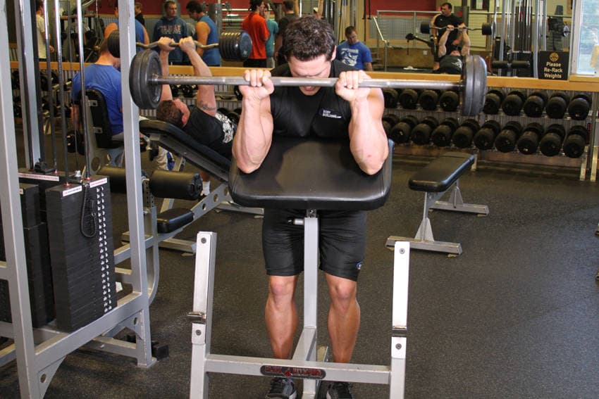 Reverse Barbell Preacher Curls, position 2 of 2