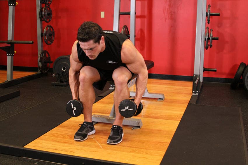 Seated Bent-Over Rear Delt Raise, position 1 of 2