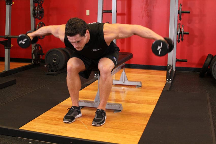 Seated Bent-Over Rear Delt Raise, position 2 of 2