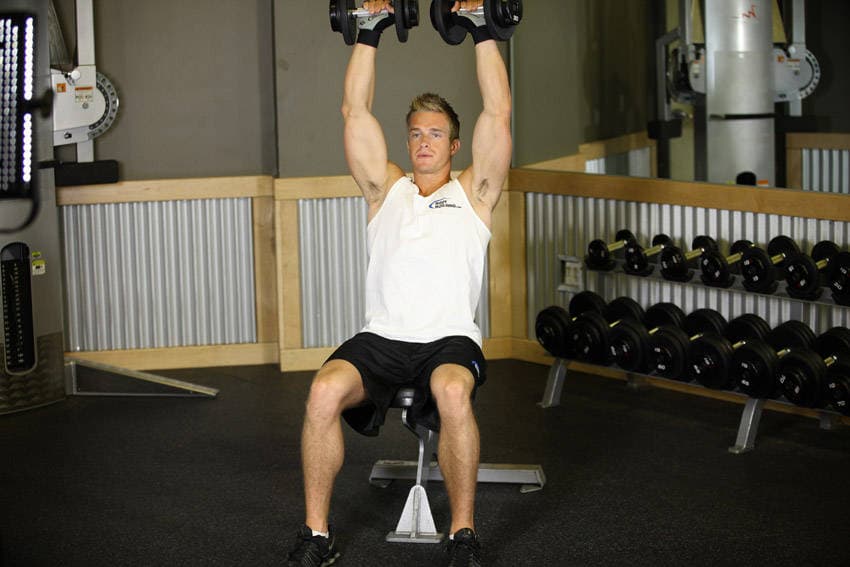 Seated Dumbbell Press, position 1 of 2