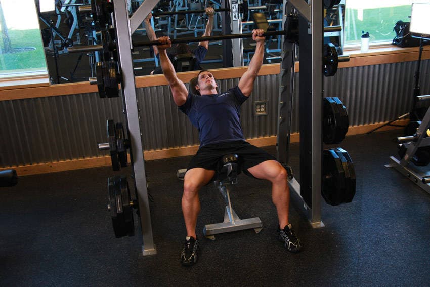 Smith Machine Incline Bench Press, position 2 of 2