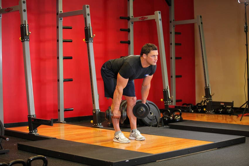 Stiff-Legged Dumbbell Deadlift, position 2 of 2