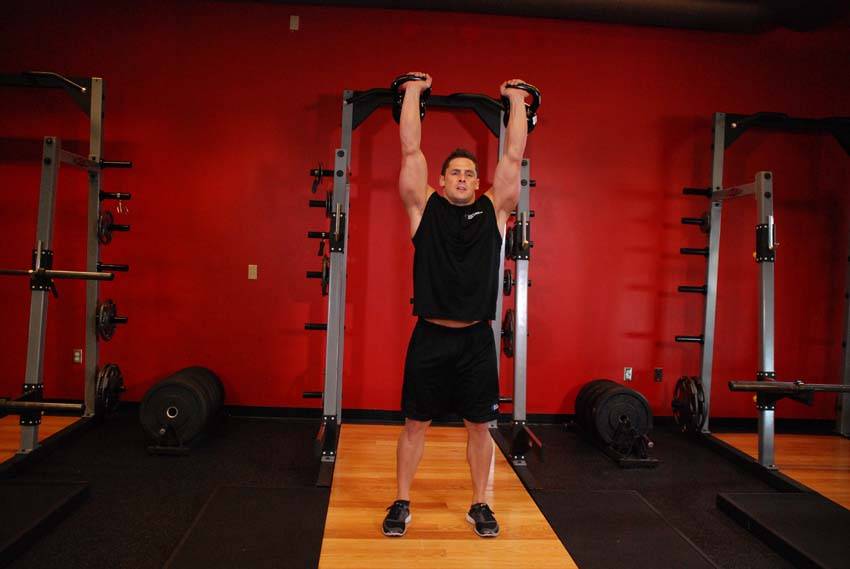 Two-Arm Kettlebell Jerk, position 2 of 2