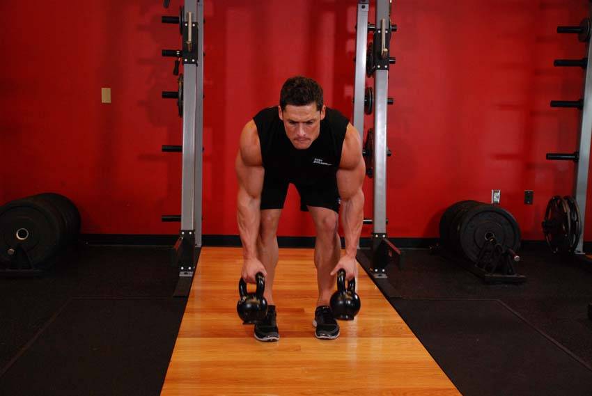 Two-Arm Kettlebell Row, position 1 of 2