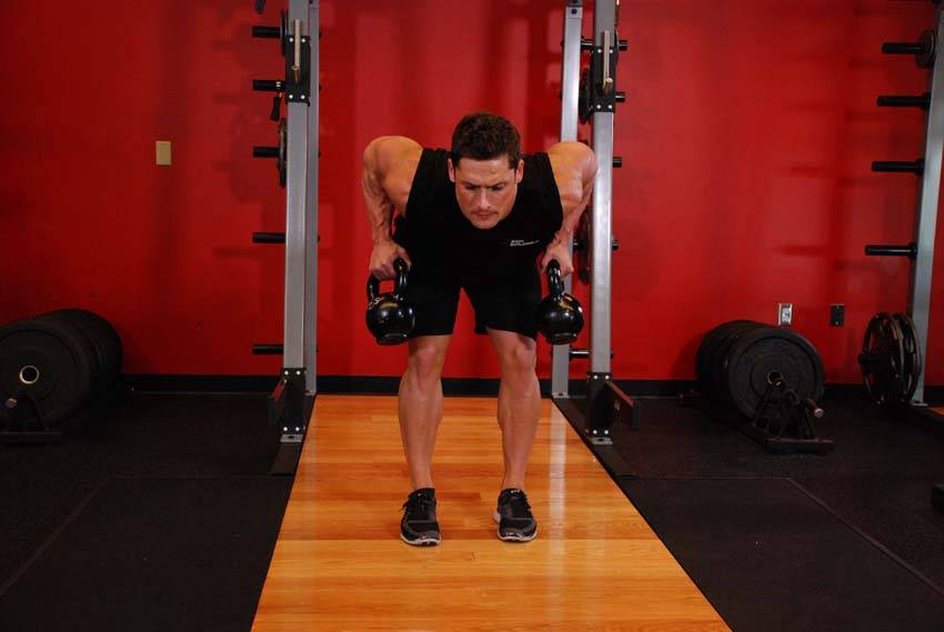 Two-Arm Kettlebell Row, position 2 of 2