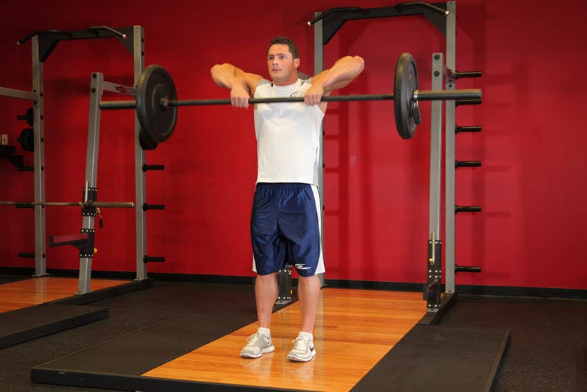 Upright Barbell Row, position 1 of 2